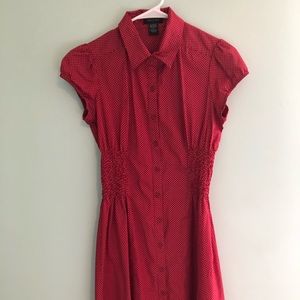 Short sleeve red and white polka dot dress